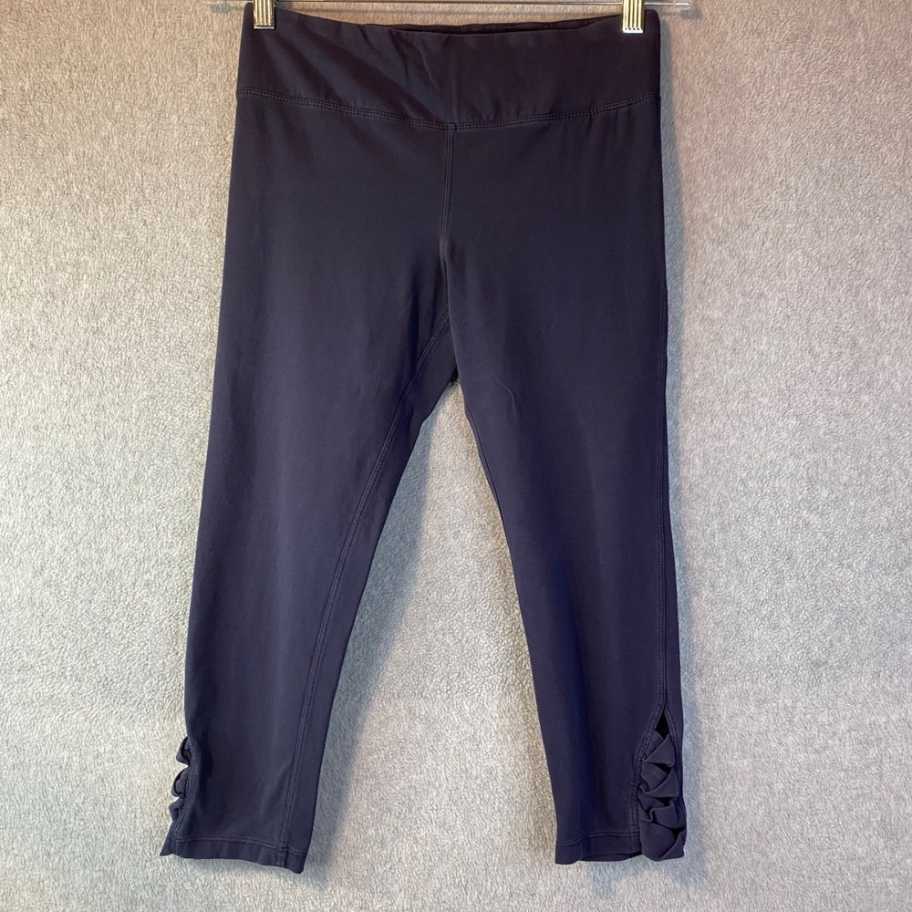 Betsey Johnson Performance‎ Leggings Women's Sz M Navy Lattice Hem Cropped EUC